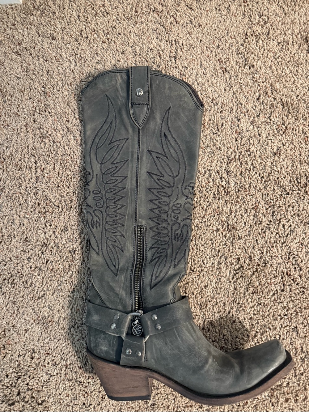 LIBERTY Black Charcoal Western Harness Knee-High Boot